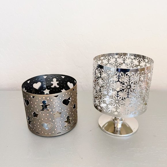 Metal 3 Wick Candle Holders Winter Snowflake Christmas Bath & Body Works Set 2 - Picture 2 of 6